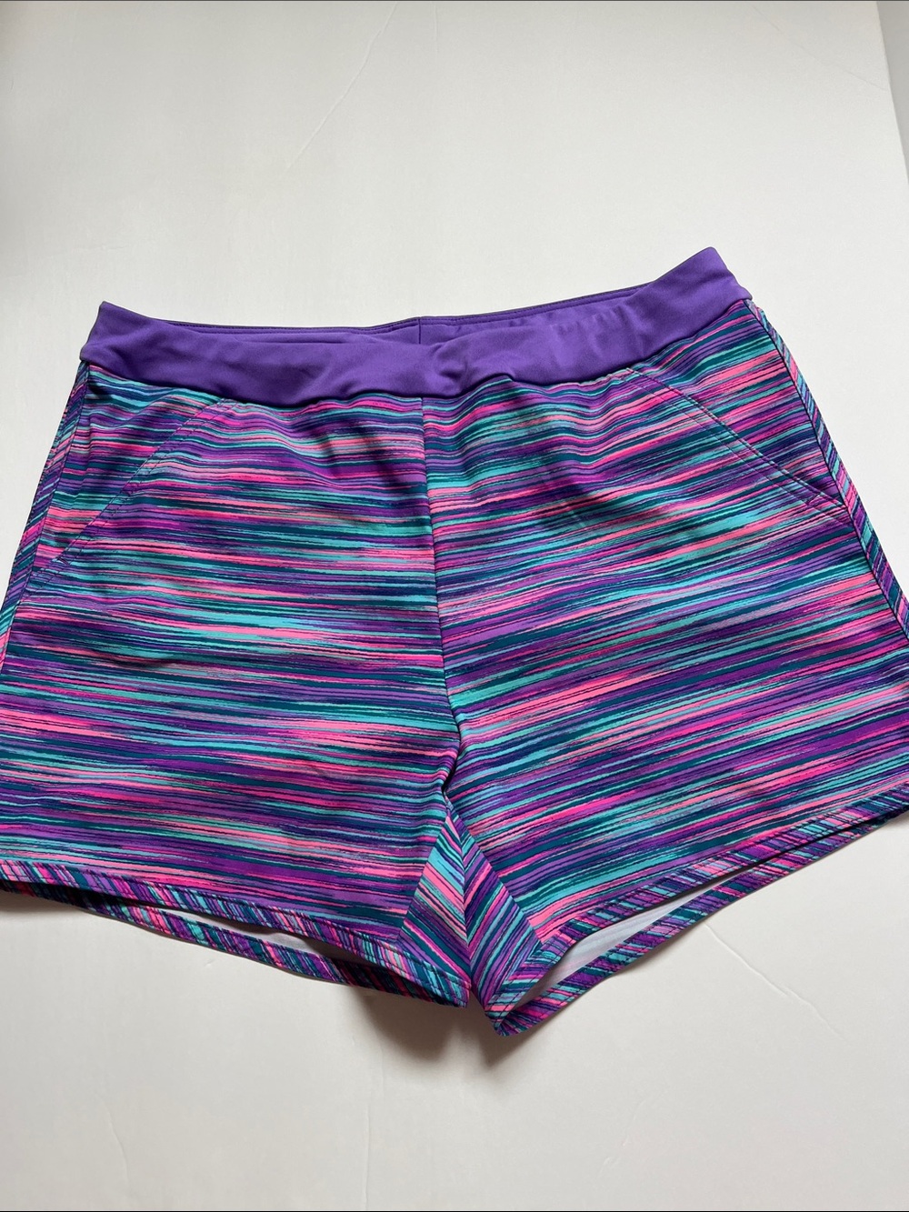 Lands end Girls purple Multi-Stripe swim Shorts XL